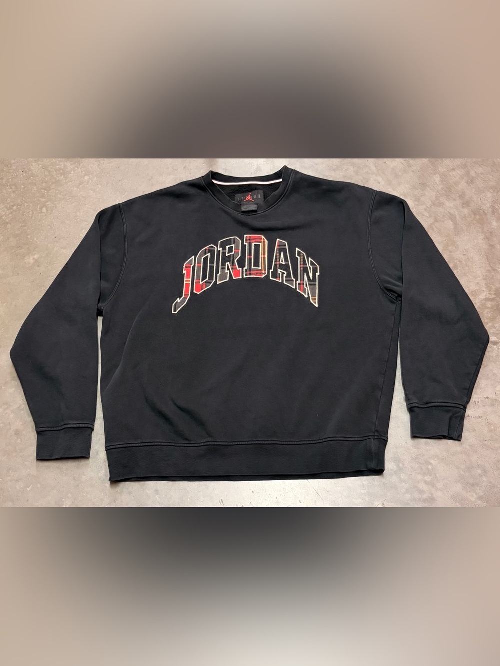 Jordan Black Crewneck Sweatshirt with Red Plaid Logo Large